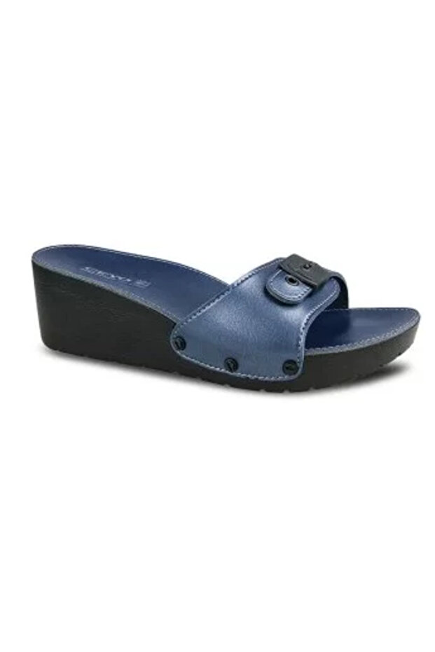 9969I Minelli Heeled Navy Blue Orthopedic Women's Slippers