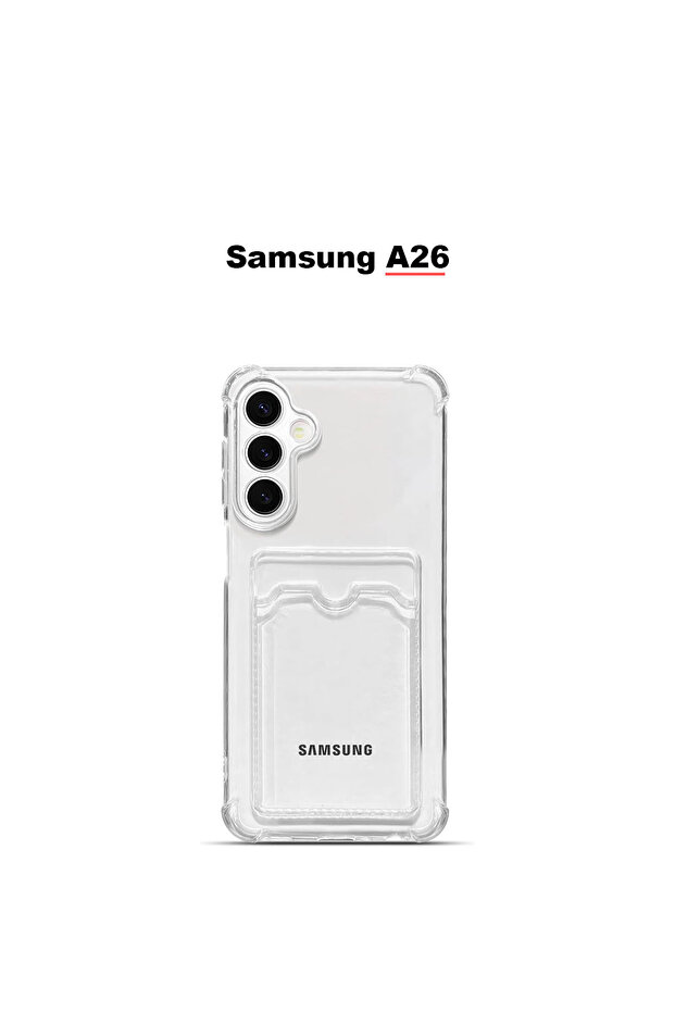 bewn Samsung A26 Uyumlu Kartlıklı Cüzdan Şeffaf Kenar Korumalı Köşeleri Tank Telefon Kılıfı