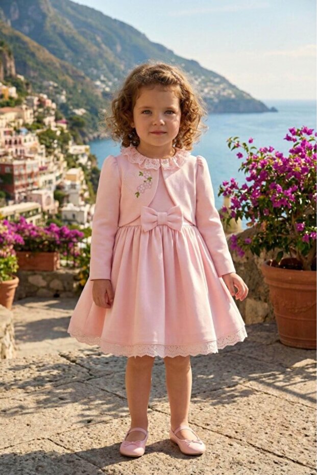 Powder Baby Girls Dress & Embroidered Jacket Set 6-24 Month 36376Pr
