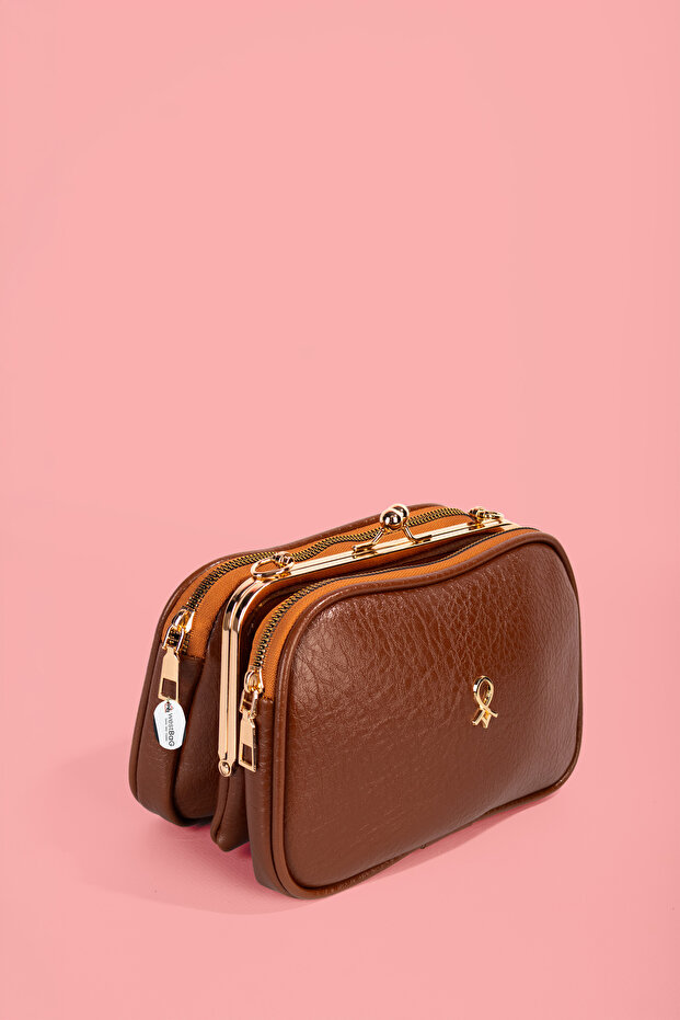 Women's Cross Strap Leather Bag with 4 Compartments, Multi-Compartment Scholarship Zippered Daily Shoulder Bag