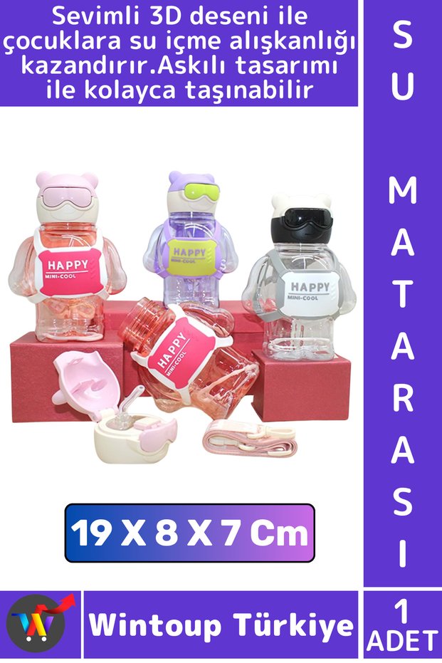 # Water Bottle Children's Water Drinking Habit Office School Sports Very Stylish Cute 3D Patterned Water Bottle with Strap