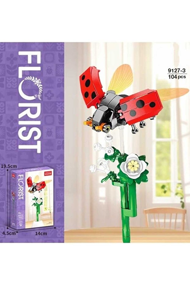 9127-3 Jasmine Flower and Ladybug 104-Piece Building Block Set - Educational and Decorative Construction Toy