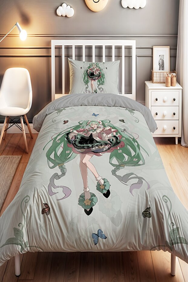 Miku Minimal Girl Patterned Single Baby Kids Duvet Cover Set