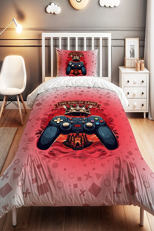 Red Gamer Patterned Single Baby Kids Duvet Cover Set