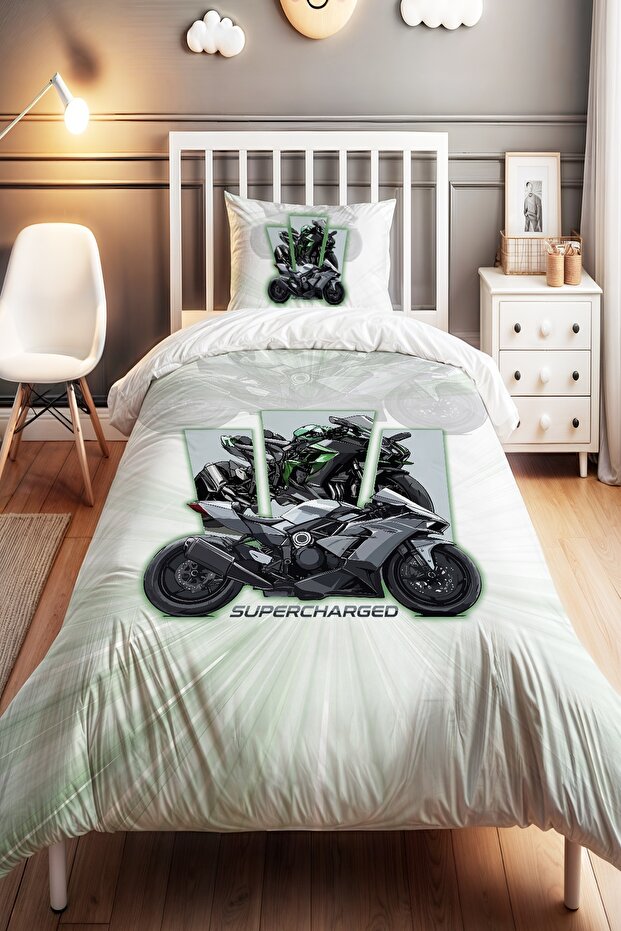 Stylish Motor Patterned Single Baby Kids Bedding Set