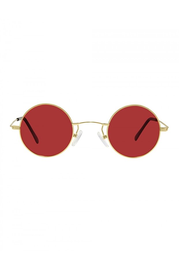 Vintage Round Polarized Sunglasses Gold Frame Red Glass 42mm