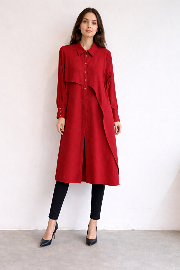 Asymmetrical Cut Linen Lyocell Tunic Ruby - 5
