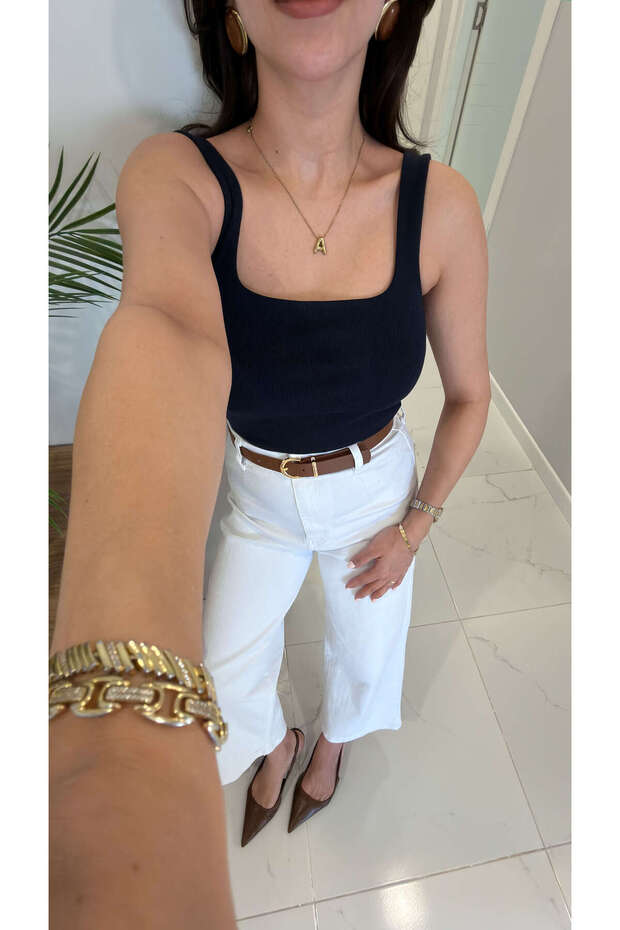 Dlvin Nodre Dark Navy Blue Strappy Tank Top