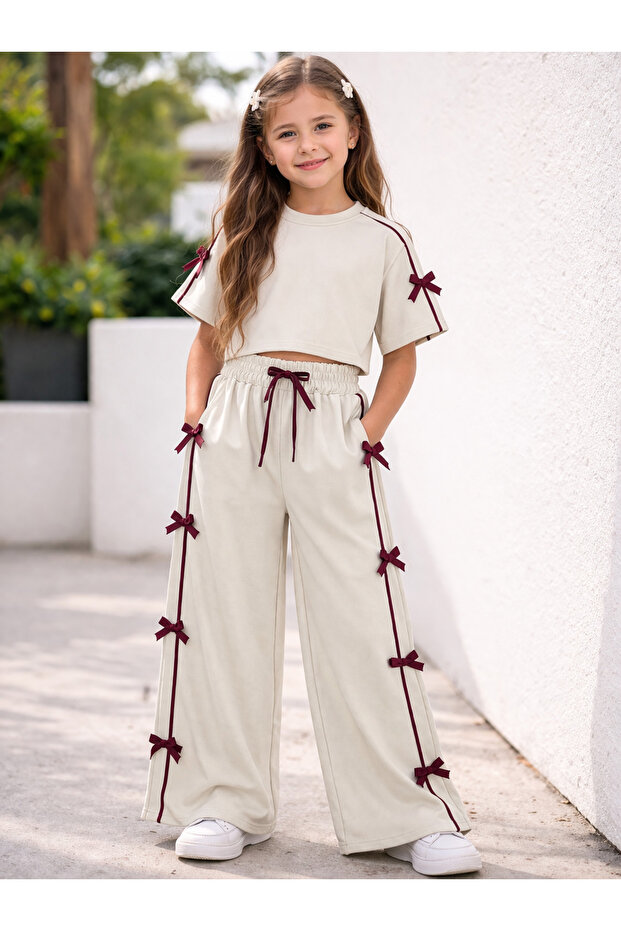 Girl's Ribboned Soft Tracksuit Set