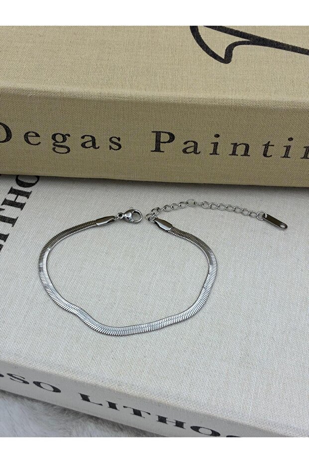 Steel Silver Color Flat Italian Chain Bracelet