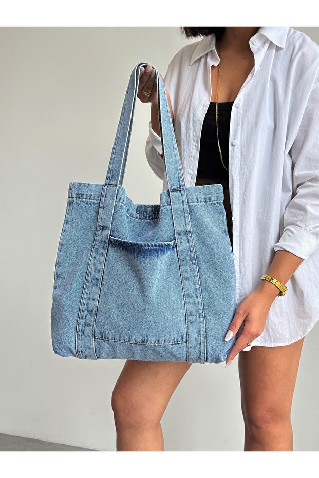 New Season Denim Jean Useful Quality Shoulder Bag. Length 40 cm / Width 45 cm