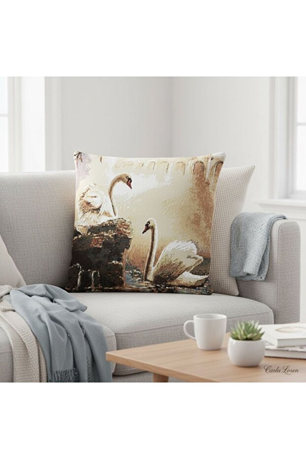 غطاء وسادة مزخرف بنمط البجعة ذو الاتجاهين من كارلا لورين-35، مقاس 45x45