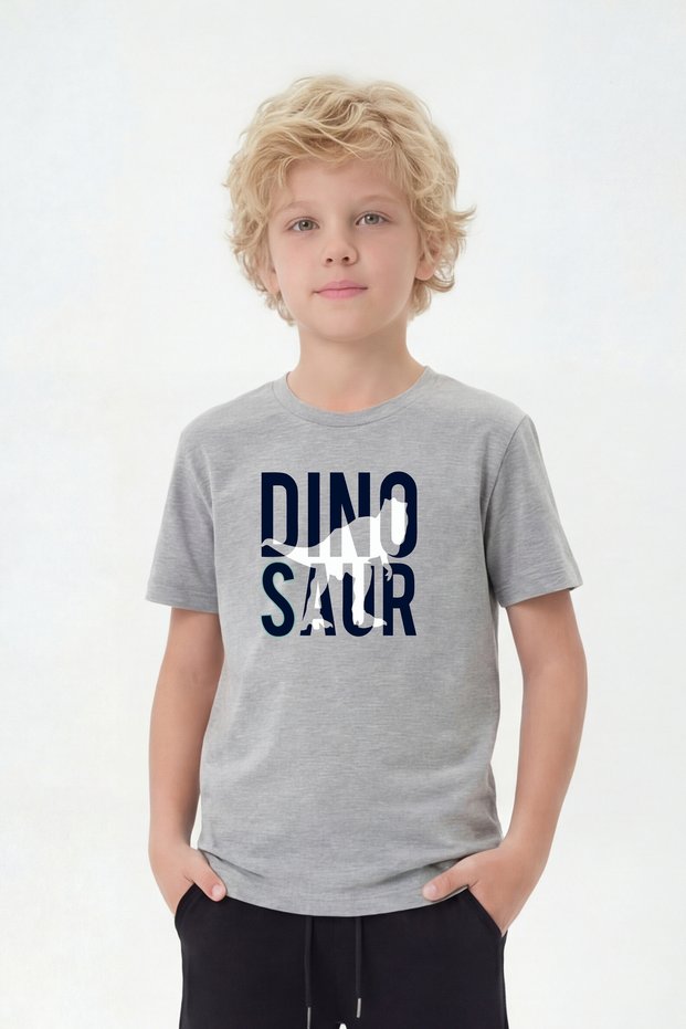Boy's Crew Neck T-Shirt with Print Detail and Short Sleeves