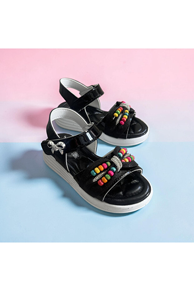 Girls' Beaded Orthopedic Sole Lightweight Velcro Sandals