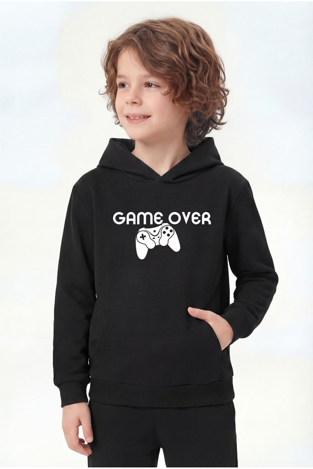 Hooded Kangaroo Pocket Sweatshirt for Boys with Print Detail