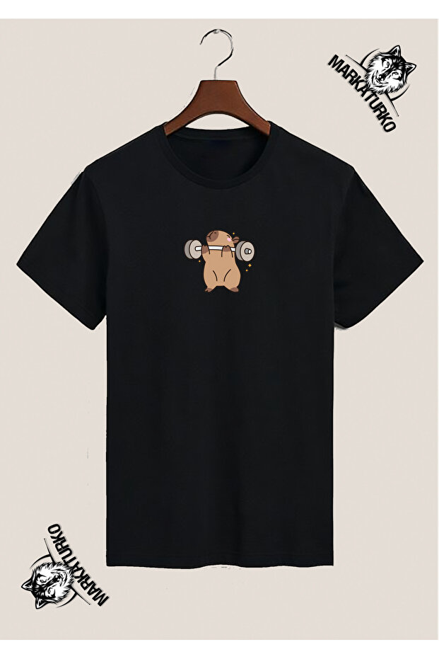Capybara Gym Special Design Printed Black T-Shirt
