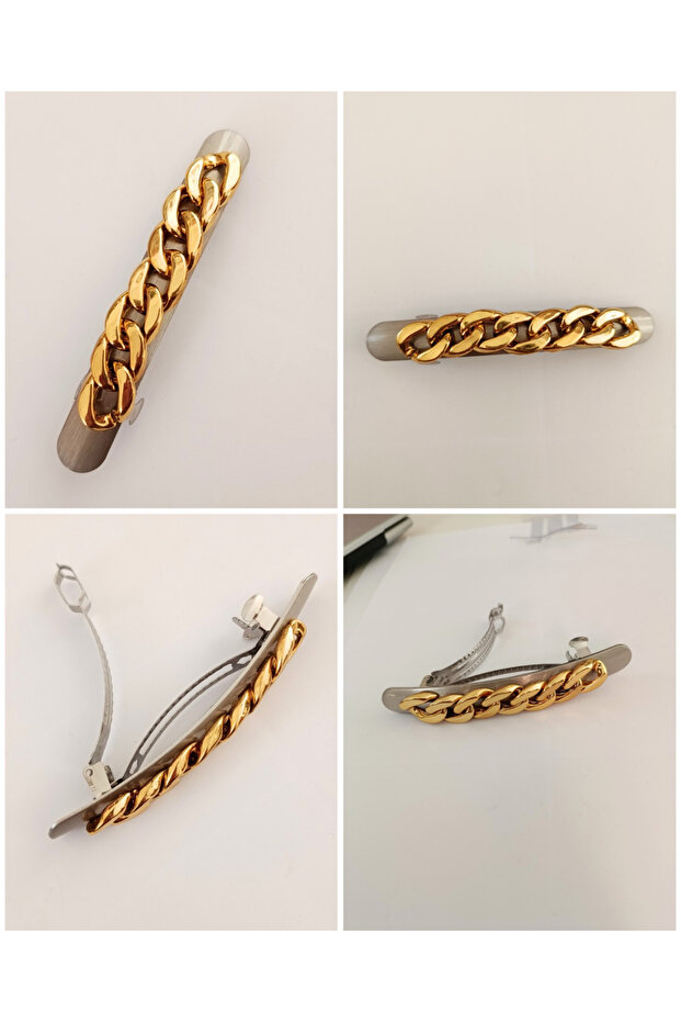 Metal Chain Design Automatic Clip Buckle in Silver & Gold Colors Stylish Hair Accessory