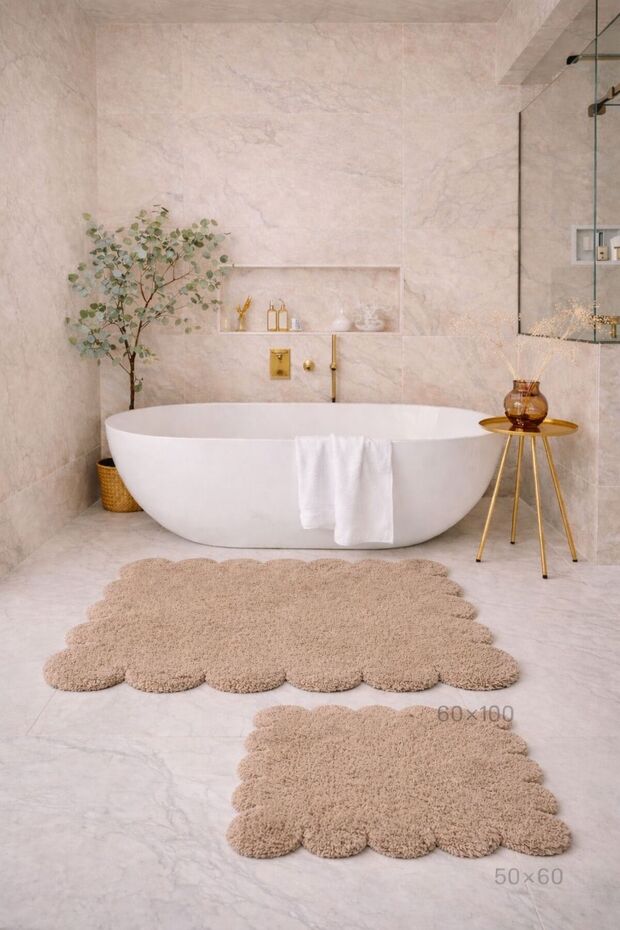 Decorative Non-Slip Base Daisy Cut Bathroom Mat, Toilet Set, 60X100-50X60 cm