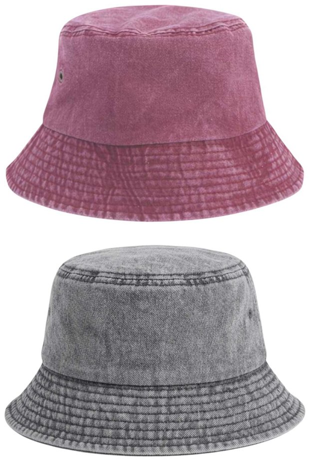 Unisex Vintage 100% Cotton Bucket Hat Set of 2