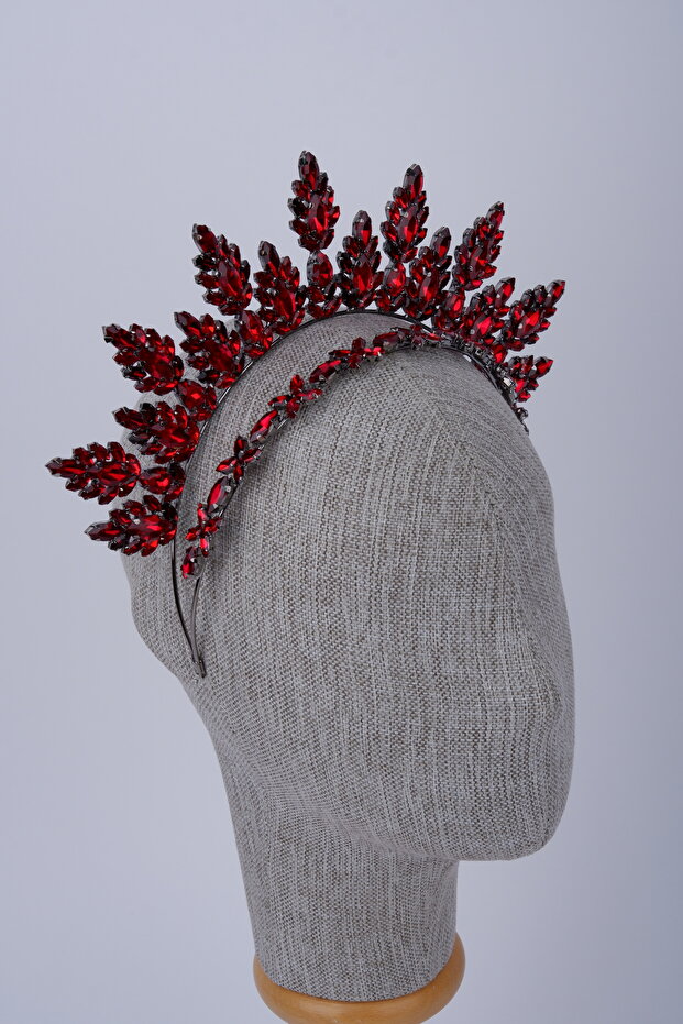 Red Crystal Stone Sunburst Model Bridal and Henna Crown Wedding Accessory