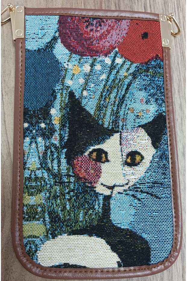 Mini Phone Bag - Adjustable Strap, Card Compartment, Cat Pattern