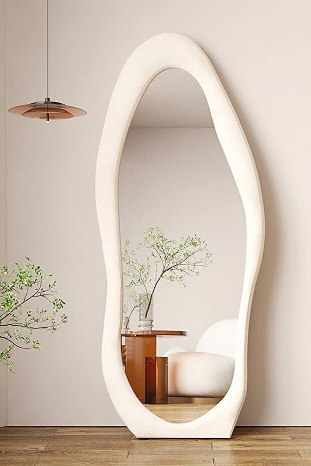 Modern Irregular Full Length Mirror White Floor Dressing Mirror