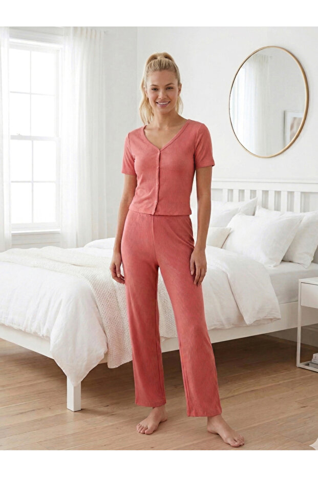 Half Sleeve Buttoned Cotton Pajama Set