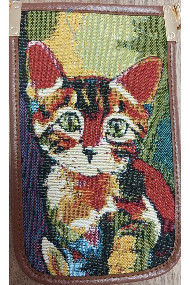 Mini Phone Bag - Adjustable Strap, Card Compartment, Cat Pattern