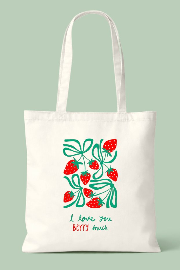 I Love You Berry Much Printed Cloth Bag