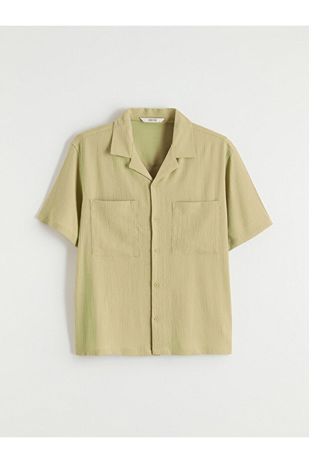Green Regular Fit Resort Collar Men's Shirt