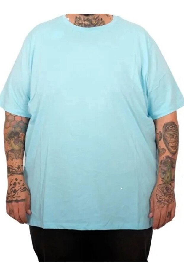 Large Size Men's Basic Crew Neck T-Shirt C20031 Turquoise