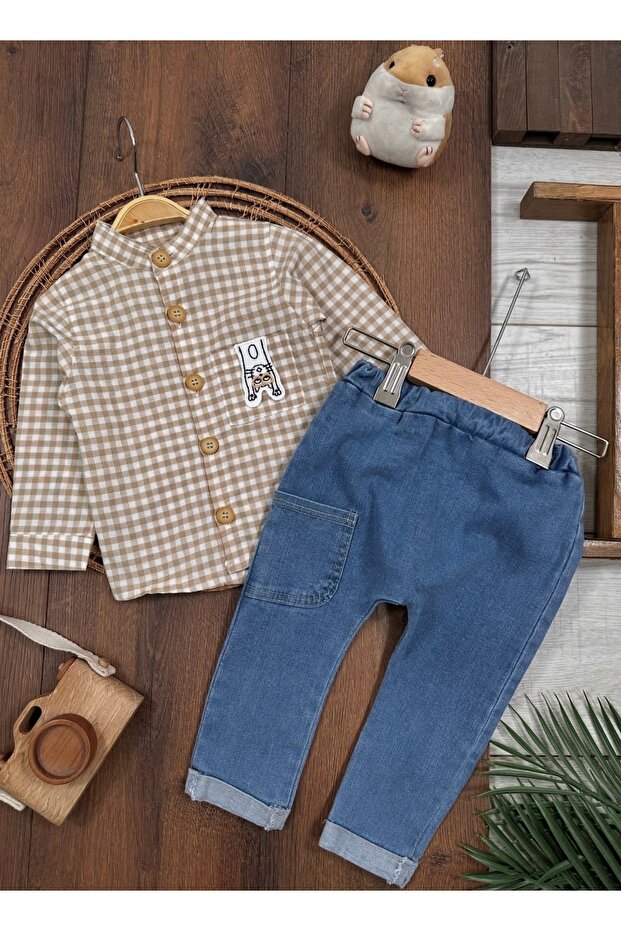 Checkered Shirt and Jeans Baby Boy Top and Bottom Set