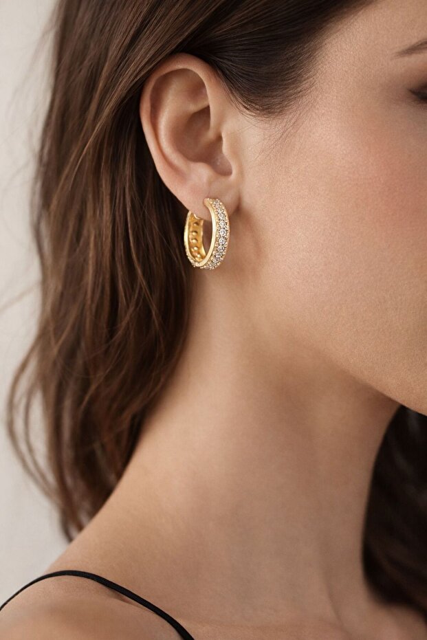 Hei Royal Glow Gold Stone Hoop Earrings