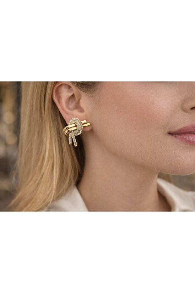 Hei Luxe Knot Stone Gold Earrings