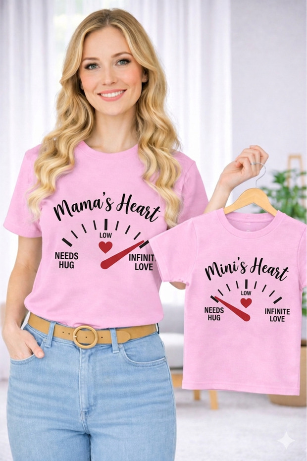 Mother Unisex Kids Combination Oversize T-Shirt Twin T-Shirt Mother Child Food Heart Printed (Single Price)