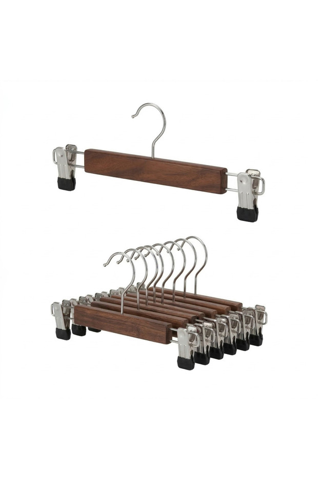 Wooden Trouser and Skirt Hanger with Classic Hook and 10 Pvc Pegs
