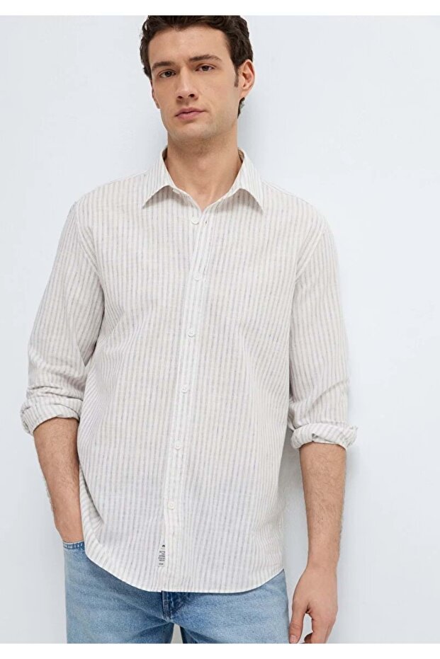 M0212004 Linen Blend Shirt Regular Fit Men's Shirt White