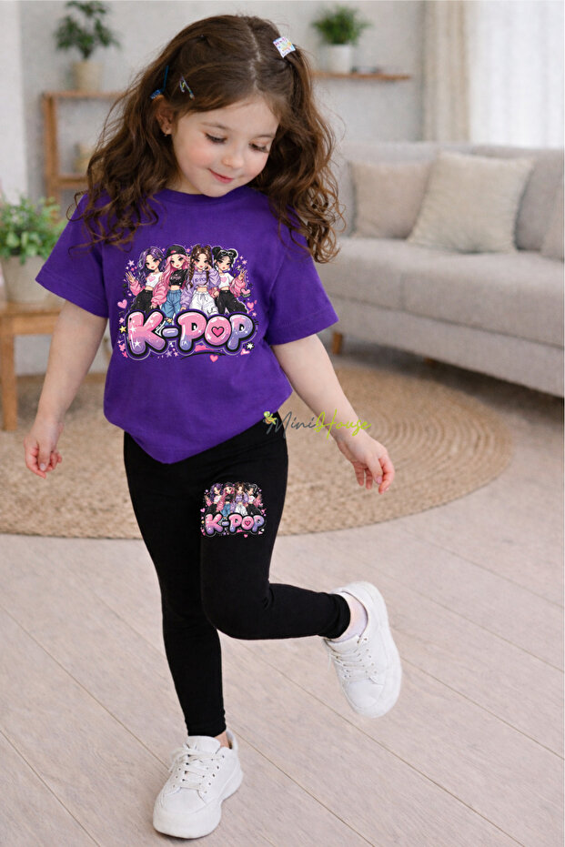 K-Pop Girls Printed Bottom Top Set T-Shirt Tights