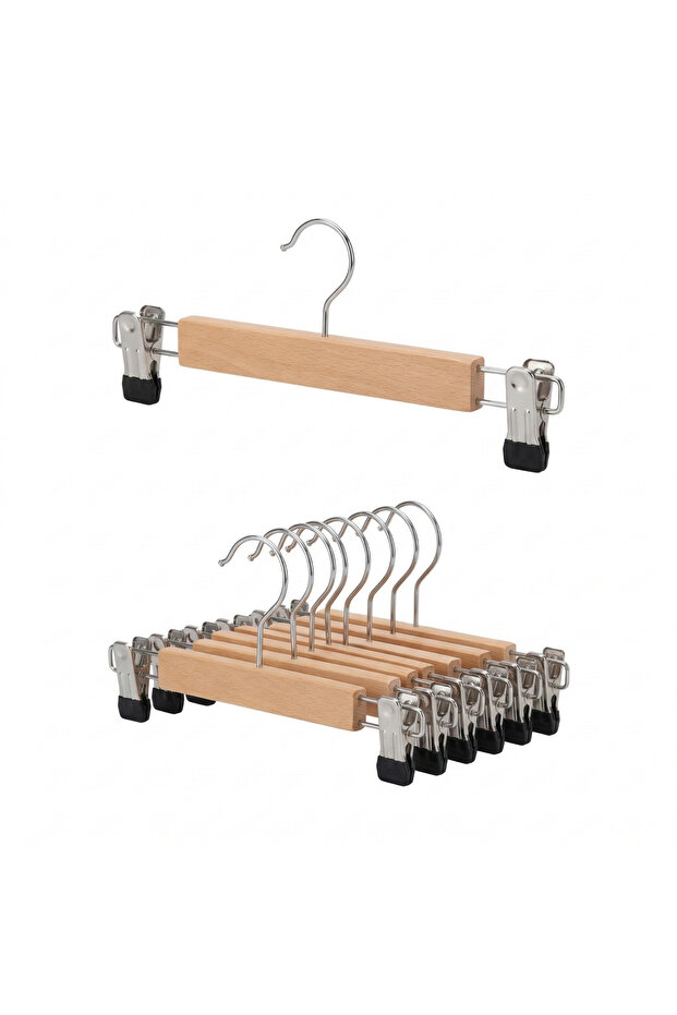 Wooden Trouser and Skirt Hanger with Classic Hook and 10 Pvc Pegs