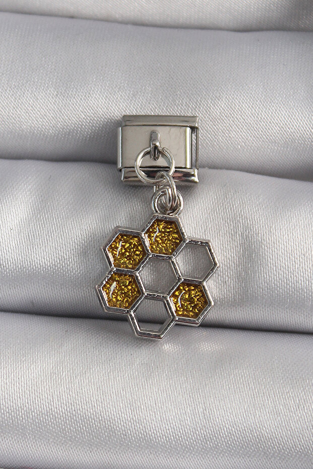 Stylish 316L Steel Silver Color Dangle Silvery Honeycomb Model Nomination Charm Teachers Mothers Lover