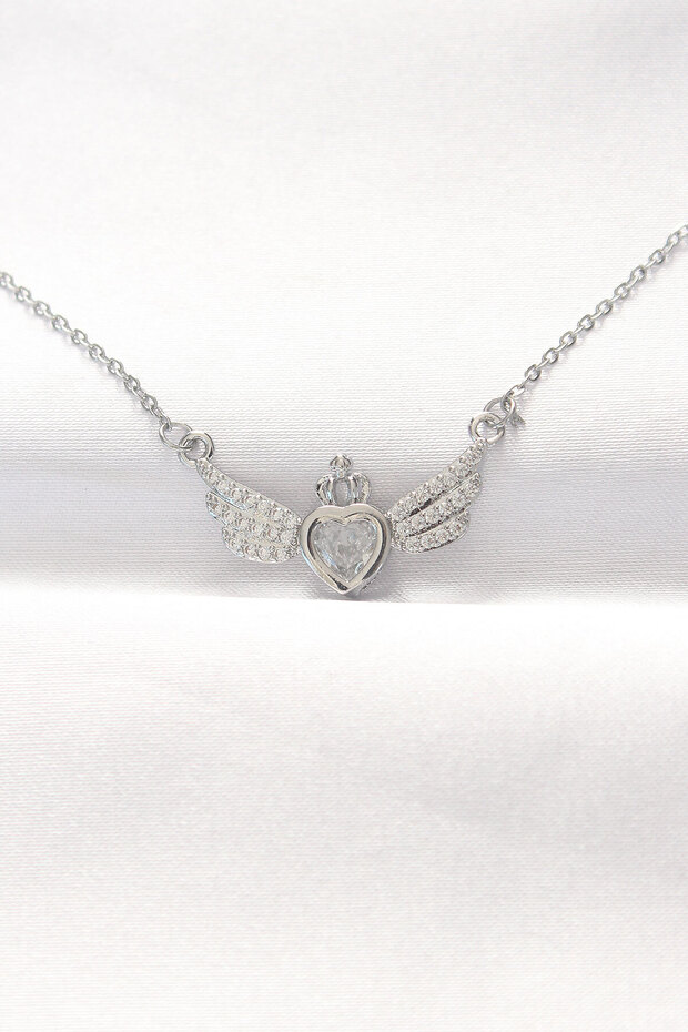 Stylish 316L Steel Silver Color Zircon Stone Heart Wing Necklace Teachers Mothers Valentine's Day Gift