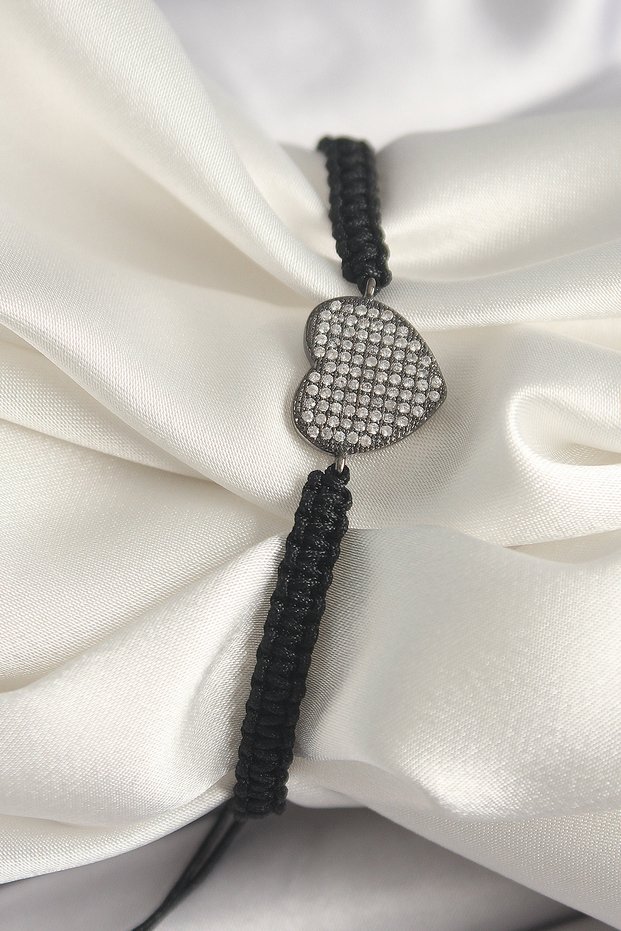 Stylish Brass Smoked Color Zircon Stone Heart Figure Elevator Macrame Model Women's Bracelet for Teachers and Mothers