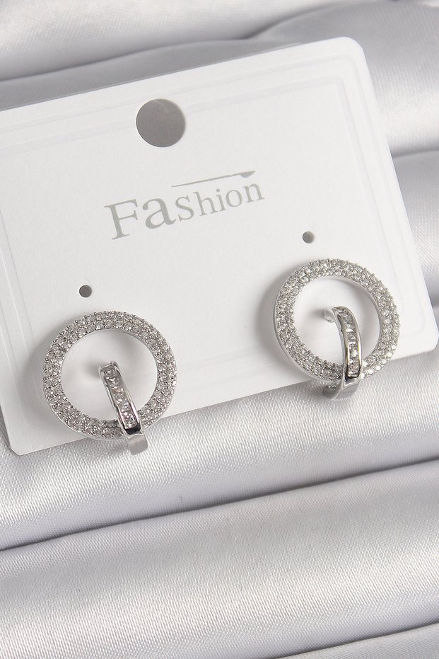 Stylish Brass Silver Color Zircon Stone Hoop Model Women's Earrings Teachers Mothers Valentine's Day Gift