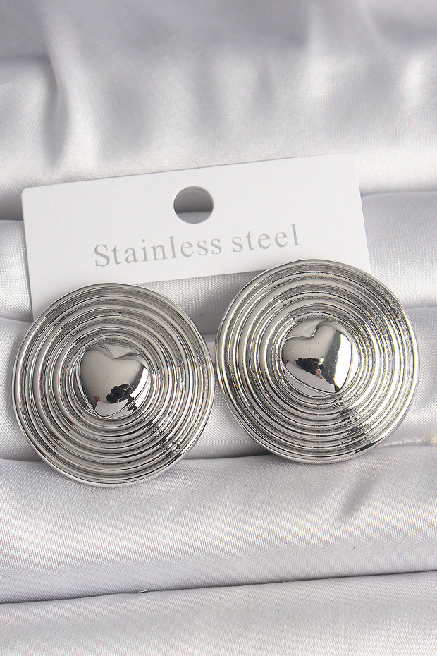 Stylish Brass Silver Color Heart Embroidered Circle Plate Model Women's Earrings Teachers Mothers Valentine's Day H