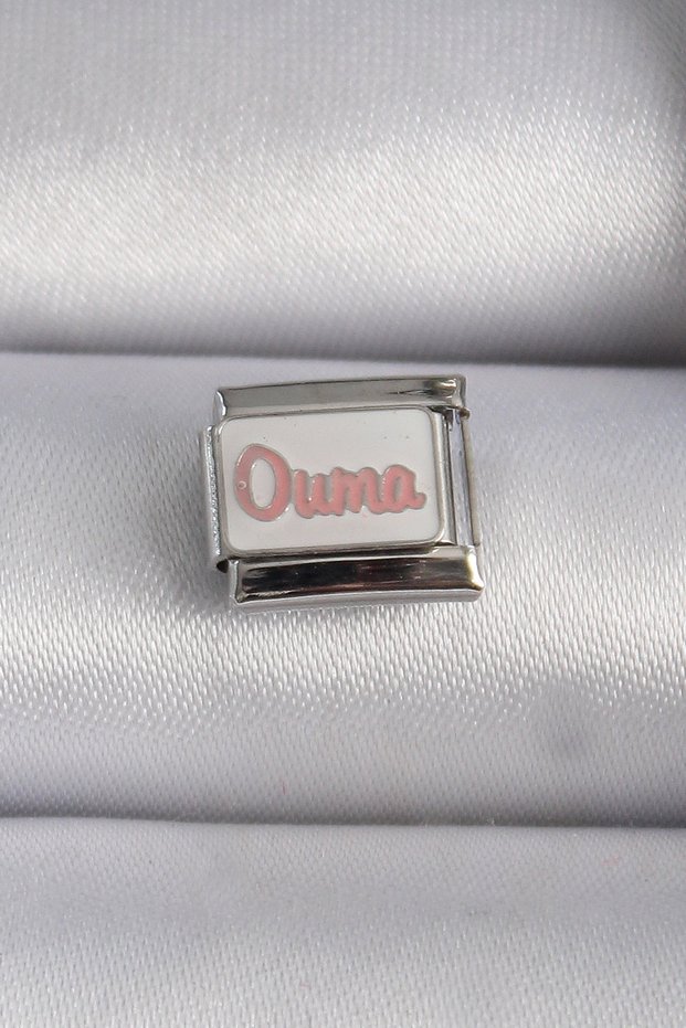 Stylish 316L Steel Silver Color White Pink Ouma Engraved Nomination Charmteachers Mothers Valentine's Day
