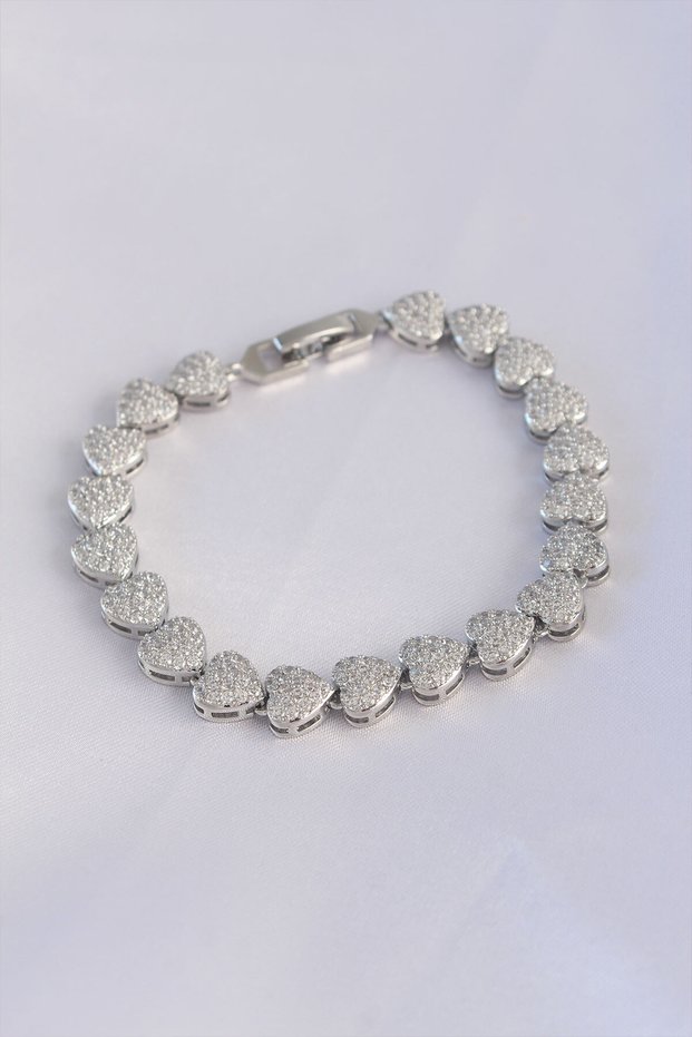 Şıkvip Series Brass Zircon Stone Silver Color Heart Model Braceletteachers Mothers Valentine's Day He