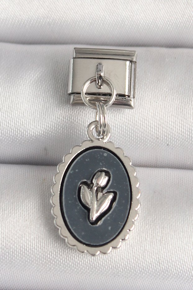 Stylish316L Steel Silver Color Flower Embroidered Black Portrait Model Nomination Charmteachers Mothers Love