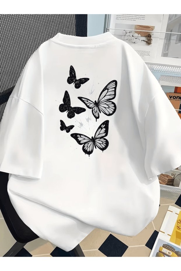 Flying black butterfly back print premium oversize t-shirt