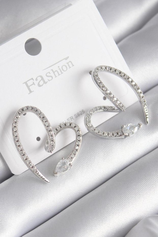 Stylish Brass Silver Color Zircon Stone Snake Heart Model Women's Earrings Teachers Mothers Valentine's Day Gift