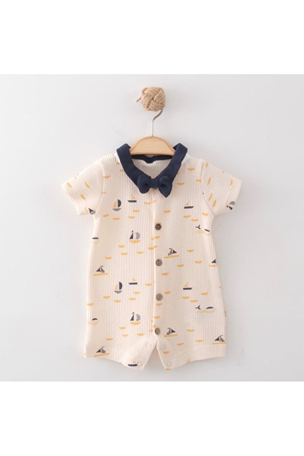 Bow Tie and Ship Print Baby Boy Jumpsuit